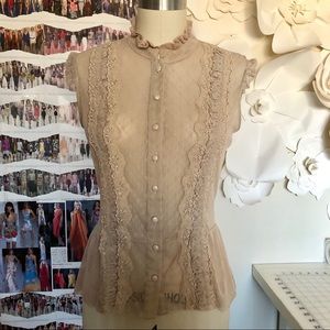 Free People Nude Sheer Lace Button Blouse S